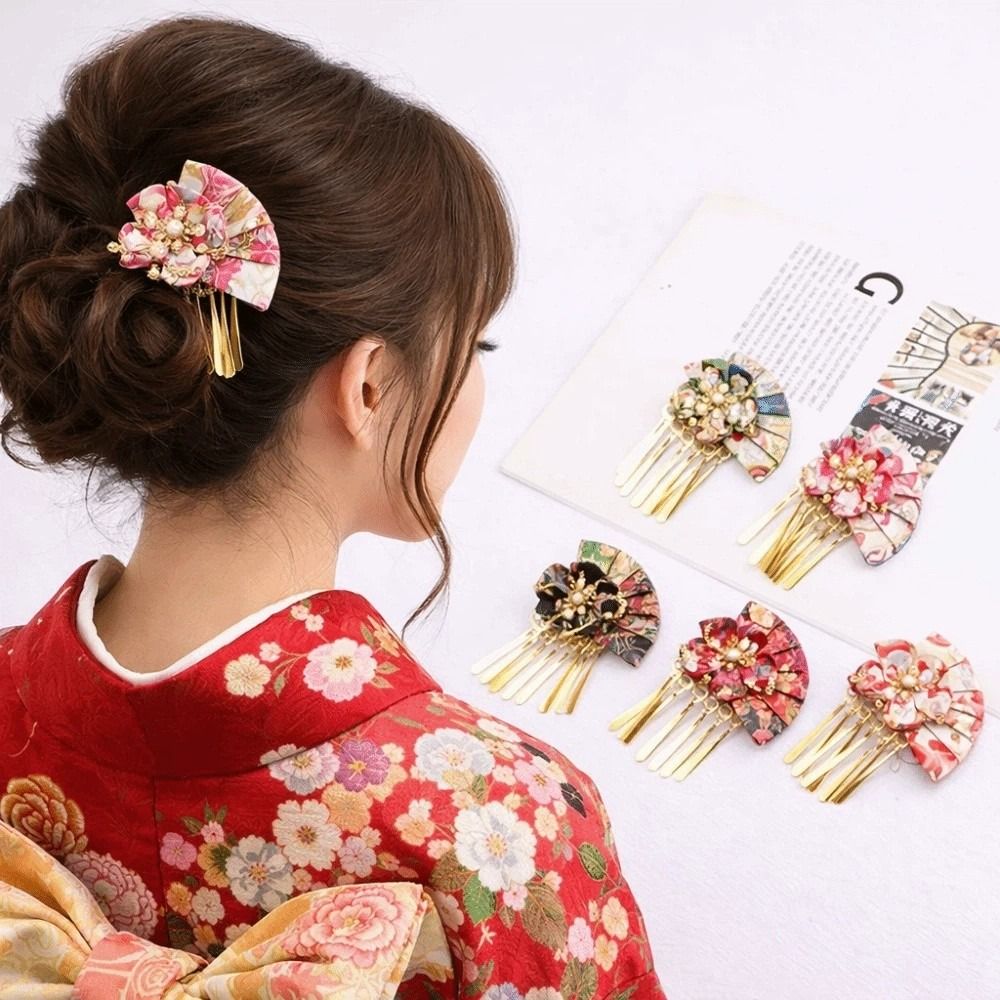 Women'S Kimono Accessories - Women Hairpin Faux Pearl Flower Fan