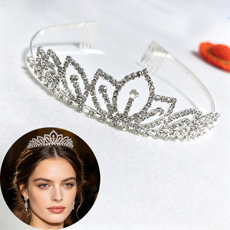 Women Accessories For Wedding - Silver Color Sparkling Rhinestone Crown Bridal